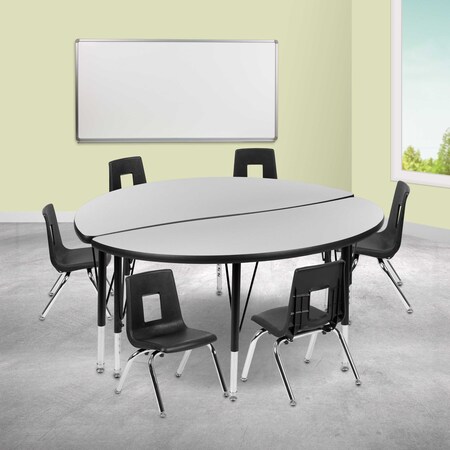 Flash Furniture 47.5" Circle Wave Grey Table Set-14" Stack Chairs XU-GRP-14CH-A48-HCIRC-GY-T-P-GG
